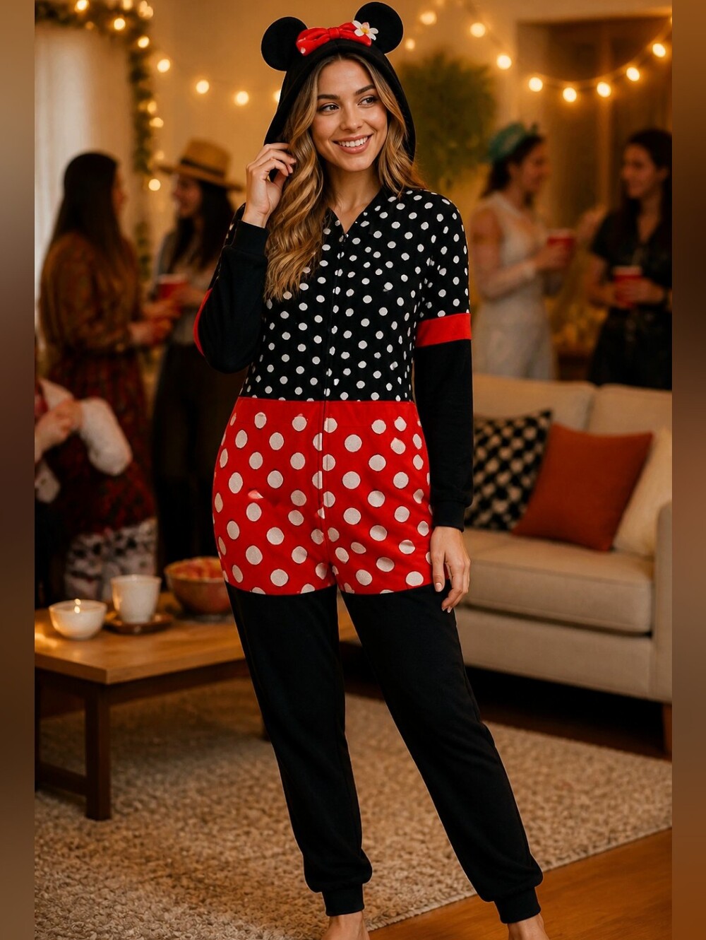 Disney Minnie Mouse S Fleece Union Suit Pajamas Hooded Onesie Cosplay Costume